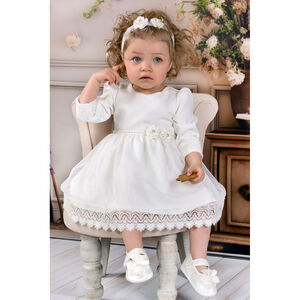 Sukienka Barbie Kremowa z  z długim rękawem i koronką Kod. 8090