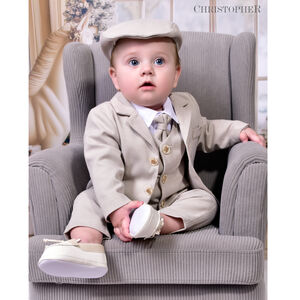 Garnitur chłopięcy Beżowy z kamizelką  i koszulo-body KOD.8233