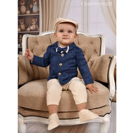 Garnitur chłopięcy z koszulo-body Beżowo-Chabrowy KOD.8004 - 2