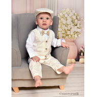 Garnitur chłopięcy kremowy w paseczki karmelowe z kamizelką KOD.8172 - 3