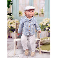 Garnitur chłopięcy LNIANY z koszulo-body Błękitny z kamizelką KOD.0527 - 3