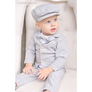 Garnitur chłopięcy Spodnie JOGGERY JASNY SZARY W KRATKĘ KOD.6864 - 2