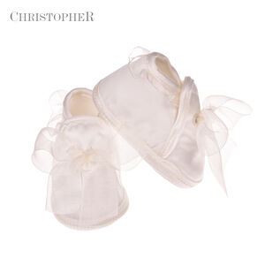 Atłasowe Buciki z Kokardą Kremowe Kod 015/13