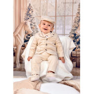 Garnitur chłopięcy z koszulo-body Beżowy z kamizelką KOD.1708 - 2