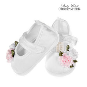 Baletka Atłasowa biała z Kwiatami kod.6581