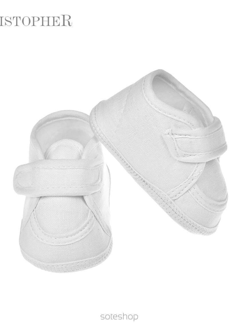 Buciki chłopięce lniane białe na rzep Kod 015/e