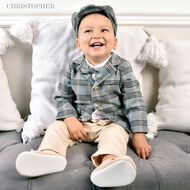 Garnitur chłopięcy z koszulo-body z beżowymi spodniami KOD.7106 - 3