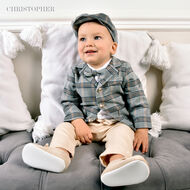 Garnitur chłopięcy z koszulo-body z beżowymi spodniami KOD.7106 - 4