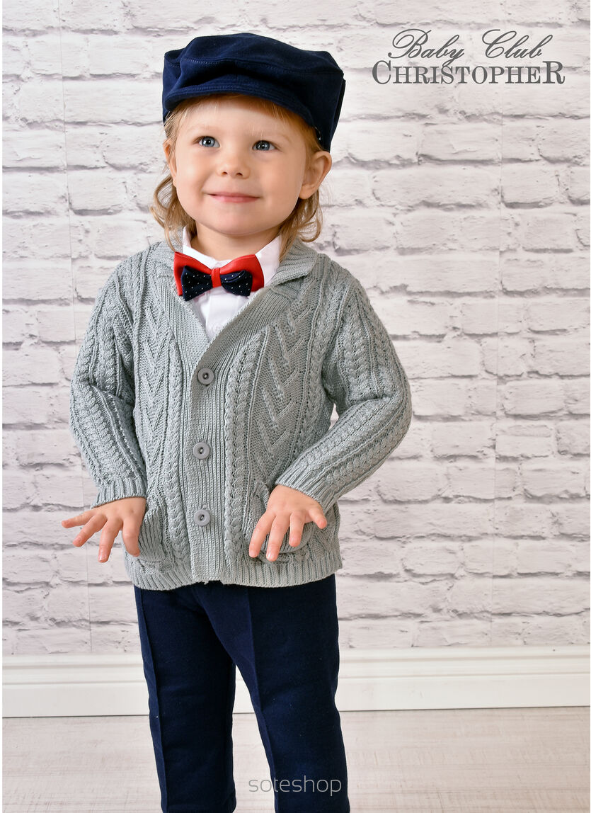 Zestaw ze Swetrem Szarym i podwójną muszką Kod.5553