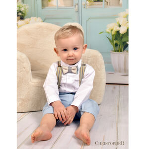 Komplet Chłopięcy błękitny Kod.6673 z szelkami w paseczki