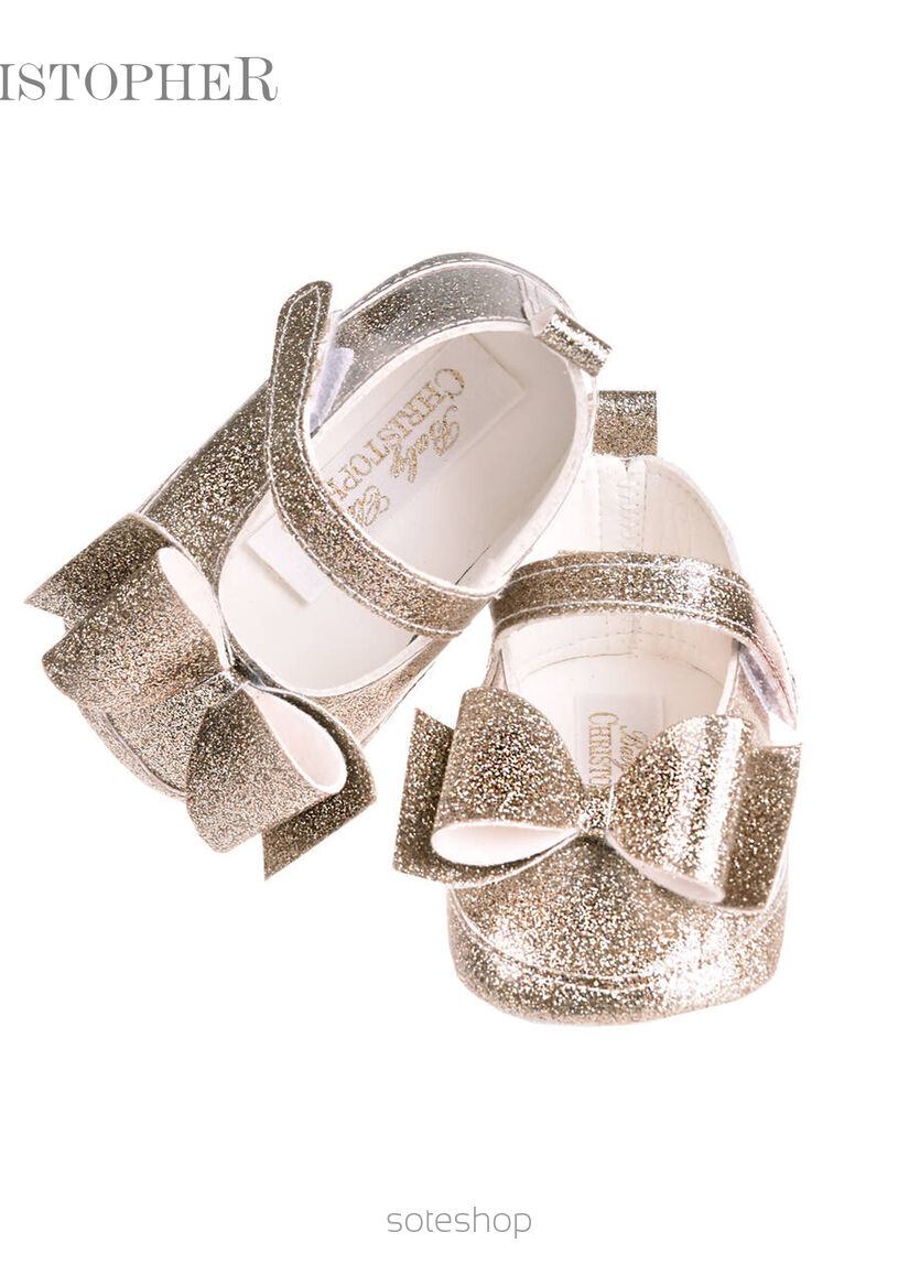 Baletka Skórzana Złota Brokatowa  Kod.7069/7