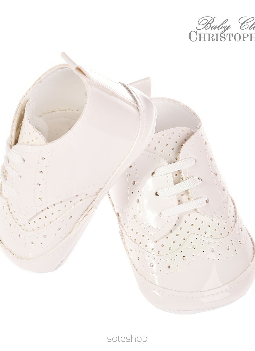 Buciki chłopięce wiązane w dziurki Kod.6383/2 kremowe lakierki